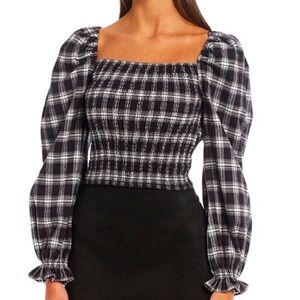 NWT Chelsea & Violet Plaid Puff Long Sleeve Smocked Top